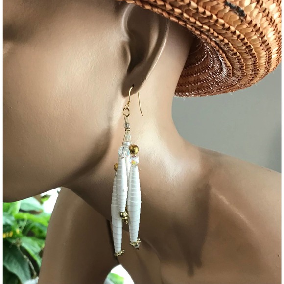 Luster White Handcrafted Earrings Crystals NWT - Picture 2 of 8